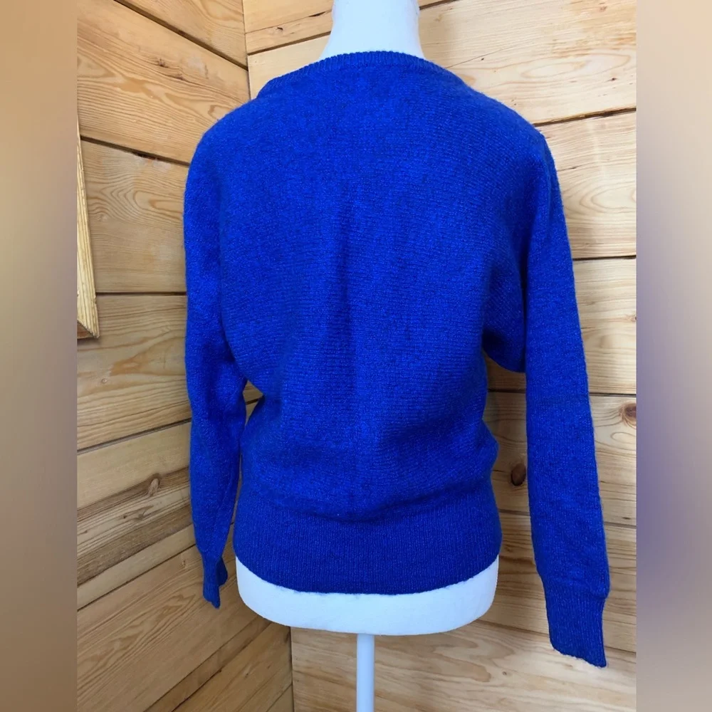 Vintage‎ Embroidered Beads Faux Leather Blue Floral Women's Cardigan Sweater - Picture 9 of 10